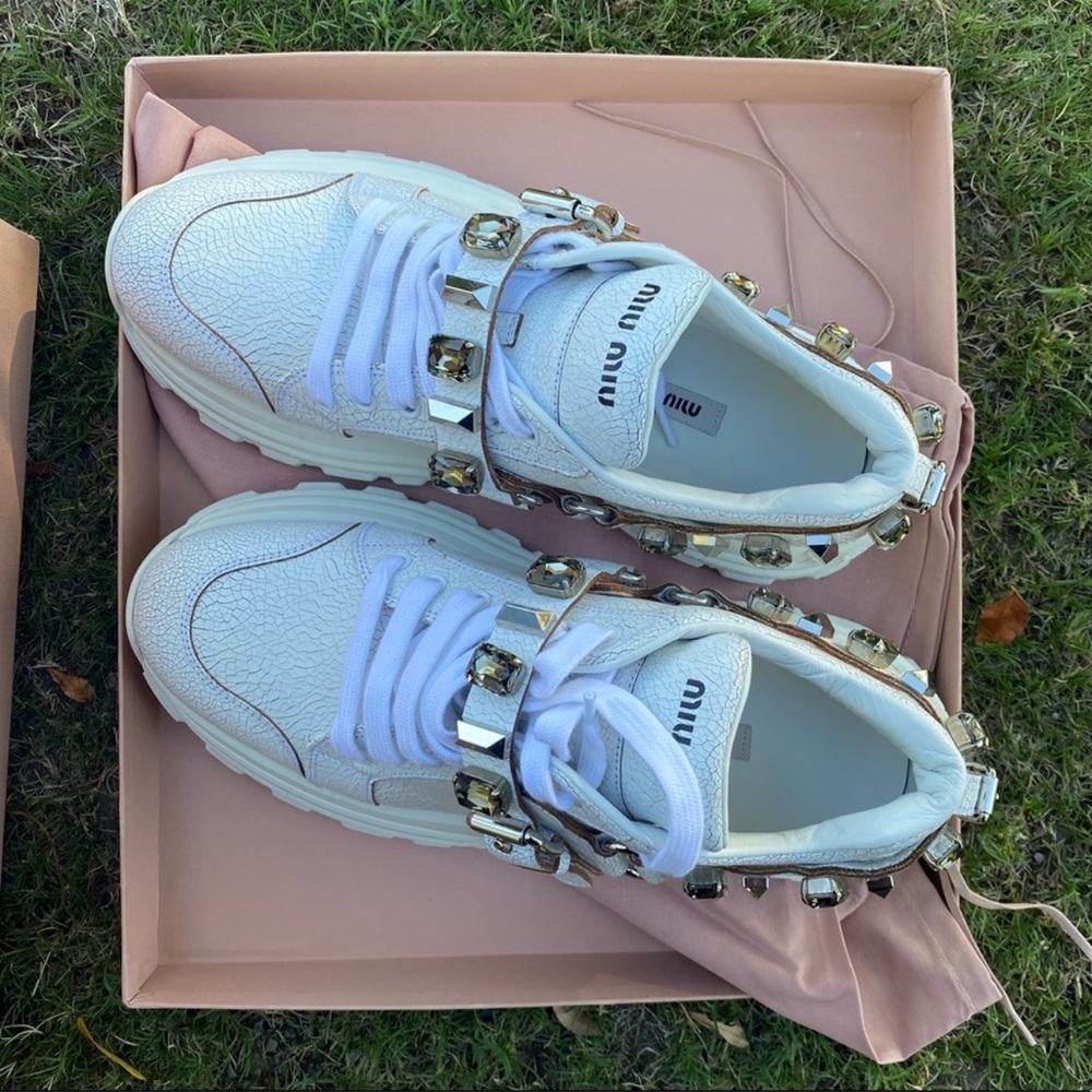 MIU MIU Chunky Sneakers w/Rhinestone Strap 41 Eu